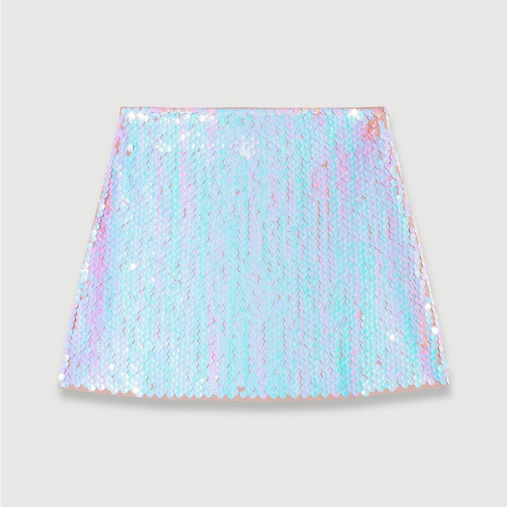 Maje Jirene sequined miniskirt, a sparkling lilac purple viscose-blend knit